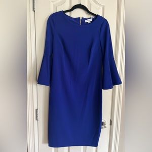 Calvin Klein Bell Sleeve Sheath Cobalt Blue Dress Size 10